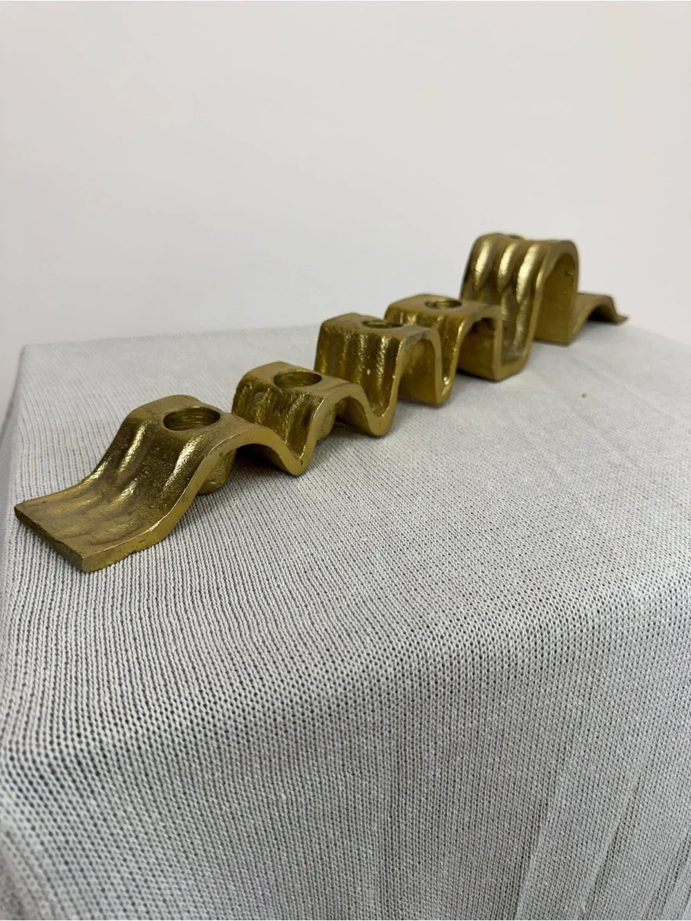 MCM Style Sculptural Gold Metal Wave Candelabra Taper Candle Holder Centerpiece